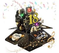 18 Ans Carte d'anniversaire, Musicale d'Anniversaire 3D Pop Up, Cadeau de Anniversaire Créatif avec Enveloppe Carte et porte-clés pour un 18e anniversaire pour fille, garçon, petite amie (Noir)