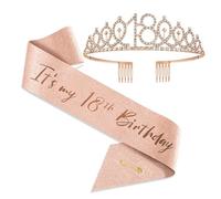 18 Ans Décoration, Écharpe et Couronne Diadème en Cristal Or Rose, Couronne de Princesse Anniversaire pour Filles
