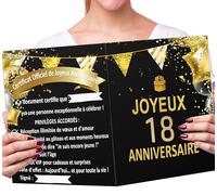 18 ans Grande Carte Anniversaire Homme Femme+2 Stickers Bouteille Certificat Anniversaire Humour & Blagues, Idéal pour Fête Anniversaire Avec Enveloppe Noire et Or.Cadeau Joyeux Anniversaire Originale