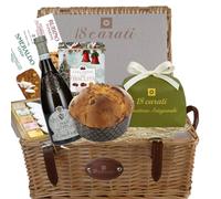 18 Carati | Panier Cadeau de Noël | Panettone 1 kg | Lugana Ca dei Frati| Nougat et Calissons 275g | Biscuits Chocolat et Pistache 260g | Étain de Noël Biscuits 320g