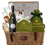 18 Carati | Panier cadeau de Noël | Panettone 1 kg + Pandore 1 kg | Franciacorta Berlucchi 61 | Nougat et Calissons 275 g | Biscuits Chocolat et Pistache 260 g | Boîte de Noël Biscuits 320 g
