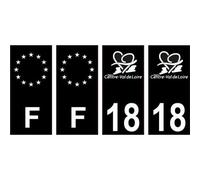 18 Cher logo autocollant plaque immatriculation auto ville noir sticker Lot de 4 Stickers - Angles : droits