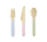 18 Couverts en bois avec manche en couleurs pastels 16 cm - Multicolore - Taille Unique