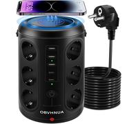18 en 1 Multiprise Electrique 12 Prises 5 Ports USB Tour Multiprise 15W Charge sans Fil Parasurtenseur 2500W/15A Prise Verticale avec Protection Contre Surcharges pour Bureau Maison Cuisine