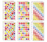 18 Feuilles Gommettes Autocollantes, 1000 Stickers Gommettes Enfants en Forme de Coeurs Étoiles, Pois Autocollants Colorés pour