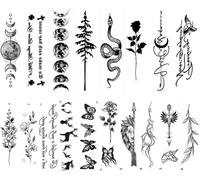 18 Feuilles Tatouages Éphémères Lune, Noir, Rose, Serpent Tatouages Temporaires Imperméables Pour Femmes, Enfants, Hommes