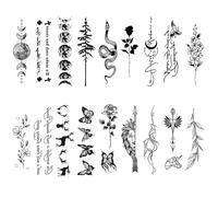 18 Feuilles Tatuajes Temporales Femmes et Filles Negro, Tatouage Ephemere Autocollant 3D Réalistes Art corporel Fleurs, Papillons, Rose, Serpent faux tatouages longue durée de 2 semaines