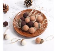 18 Glands en Feutre Guirlande de Boules en Feutrine pour Arbre avec 10 m Corde Ornements Suspendu d'Automne de Ferme Fête des Bois pour Noël Chambre (Blanc, Kaki, Marron Foncé)