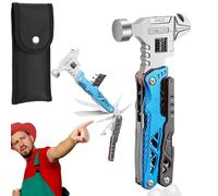 18 in 1 Multifunctional Wrench Hammer 60tools, Heavy Duty Stainless Steel Multitool Hammer with Adjustable Wrench & Pliers, Survival Kit and Camping Tools Gear, Practical Gift for Men Dad (Blue)
