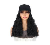 18 Inch Synthetic Adjustable Wig Hat with Natural Wave Hair Extensions for Woman Curly Wavy Hairstyle Baseball Cap Wigs Hair Extensions Pièces Wigs(Natural Black)