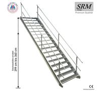 18 marches Escalier en acier avec garde-corps des deux côtés Largeur 130 cm Hauteur d'étage 299-360cm