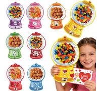 18 Pack Valentine Candy Cards - Adorable Bubble Gum Machine Design, DIY Craft with Plastic Domes Greeting Cards