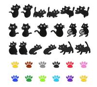 18 Patchs Thermocollants Chat et 12 Empreintes de Pas Mignons, Patchs de Broderie en Tissu pour Décoration de Vêtements