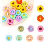 18 pcs Perles de Silicone Tournesol, 9 Couleurs Perles Focales Rondes Silicone Forme Fleur Perles Marguerite Plates Charme Décoration pour Stylos DIY Porte-clés de Bijoux Artisanat