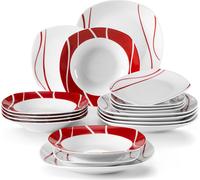 18 pcs. Set, set de vaisselle en porcelaine, service de table avec 6 assiettes plates, 6 assiettes à dessert, 6 assiettes creuses pour 6 personnes