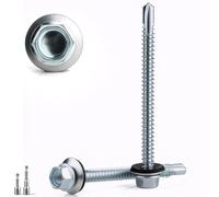 18 PCS Vis Autoperforante 6.3x100MM Auto Taraudeuses à Tête Hexagonale Galvanisées pour Metal Bac Acier Toiture avec Rondelle D'étanchéIté 2 Douilles Hexagonales Incluses