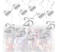 18 Pièces 25 Décorations de Mariage En Argent, Bannière et Tourbillons Suspendus,Guirlandes Décoratives pour Noces D'argent,pour 25e Anniversaire de Mariage, Décoration de Table, Décoration de Fête