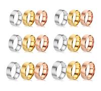 18 Pièces Bague en Acier Inoxydable avec Noyau Vierge Bagues Rondes en Métal Massif de 8 mm avec Incrustations Tailles 6/7/8/9/10/11 Alliance en Argent Poli mat Brossé pour la Création de Bijoux (R10)
