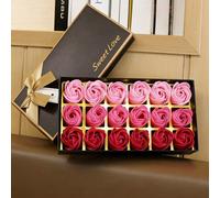 18 pièces Boîte cadeau de fleurs de savon rose, boîte cadeau de fleurs de savon artificielles, Saint-Valentin, Fête des Mères, anniversaire, petit cadeau de fête, couleur aléatoire 3 bouquets de roses