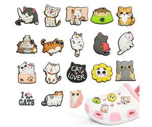 18 Pièces Charmes Chaussures en PVC Cartoon, Motif Chat Shoe Charms Breloques pour Crocs Chaussures, Cartoon Chat Chaussures Charms pour Jibbitz pour Crocs, Charme Chaussure pour Les Fêtes, Réunion