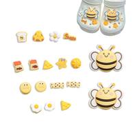 18 Pièces de Jibbitz pour Crocs, décorations pour chaussures adaptées aux filles et garçons, Kit d'accessoires en plastique souple PVC, avec des abeille mignonnes Crocs Pins pour enfants(Jaune)
