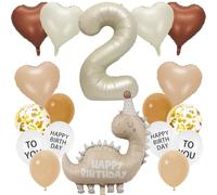 18 Pièces Dinosaure Ballons 2 Ans, Décoration Anniversaire 2 Ans Ballon Dinosaure, Couleur Crème Dino Deco 2er Garçon Fille