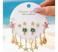 18 pièces Ensemble de boucles d'oreilles avec motifs d'étoiles de mer et de vie marine tropicale pour femmes - Tortue de mer minimaliste et minuscule Taille UniqueAlliage de zinc