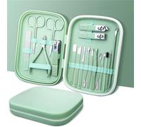 18 pièces ensemble de coupe-ongles pointu outil de pédicure domestique ciseaux à ongles simple portable femmes hommes manucure dissolvant de cuticules, vert clair