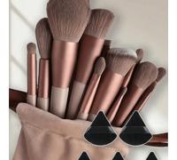 18 pièces Ensemble de pinceaux de maquillage, comprenant 5 houppettes triangulaires noires (convenant pour les poudres libres) en velours de cristal à poils courts, douces et très adhésives ; comprend