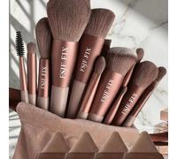 18 pièces FSJF FIX Ensemble de pinceaux de maquillage, comprenant 14 pinceaux de maquillage + 4 éponges de maquillage marron. Pinceau à ombre à paupières, pinceau de fond de teint, pinceau de crème BB