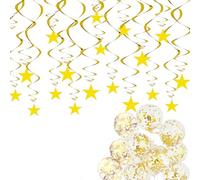 18 Pièces Guirlandes en Papier à Suspendre, Doré Bannière de Guirlande en Papier à Suspendre Réfléchissante, 10 Pièces Ballons Confettis à Paillettes Dorées, pour Mariage, Anniversaire, Fête de Noël