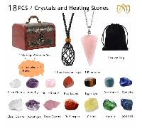 18 pièces Set de cristaux de guérison, véritable kit de cristaux et de pierres de guérison. Cristaux d'énergie pour débutants, méditation, yoga. 7 cristaux naturels polis et 7 pierres brutes de chakra