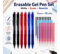18 pièces/Set Stylo gel neutre effaçable 0,5 mm avec recharge de remplacement, gomme intégrée au sommet, facile à effacer les erreurs, prise en main confortable, fournitures scolaires pour le début de