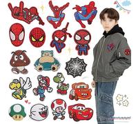 18 Pièces Stickers Tissu Thermocollant, Personnage de Dessin Animé Thermocollant, Patch Thermocollant Enfant Voiture de Dessin Animé DIY, Pour Vêtements T-Shirt Jeans Sacs Adultes et Enfants
