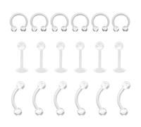18 pièces support de perçage d'oreille flexible perçage de lèvre acrylique piercing de sourcil cerceau spirale membrane de tragus anneau de fer à cheval piercing bijoux