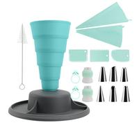 18 Pièces Support de Poche à Douille Pliable Kit Poche à Douille en Silicone Grattoir à Gâteau Anneau en Silicone Convertisseur Multifonction Brosse de Nettoyage pour Gâteaux Cupcakes