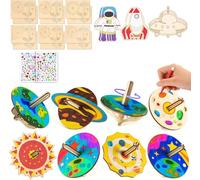 18 Pièces Toupie en Bois Kits de Loisir Creatif Enfant Toupie a Construire & Systeme Solaire Planete Peinture Bricolage Cadeau Anniversaire Activites Manuelles pour Enfants Filles Garçons 4 5 6 7 Ans