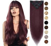 18 Pouces/45CM Extension de Cheveux A Clip 8 PCS Rajout Cheveux Humains Naturels Lisse Epaisseur Légère Remy Hair Clip In Hair Extension - #99J Vin Rouge