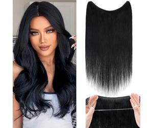 18 Pouces Extension A Fil Cheveux Naturel - #1 Noir Foncé - Invisible Extension Rajout Cheveux Extension Humain Naturel Cheveux pour Femme Corde fil Ajustable Wire In Hair Extension