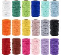 18 rouleaux de cordon pour macramé naturel - 2 mm x 500 m - 3 brins torsadés en coton coloré pour suspension murale, suspension de plantes, loisirs créatifs, décoration d'intérieur, emballage cadeau