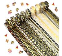18 Rouleaux Washi Tape,Or Noir Ruban Washi de Noël,Adhésif Décoratifs Papier Tape Rubans de Masquage Masking Tape de Vacances à Carreaux pour Scrapbooking Artisanat Bricolage Emballage de Cadeaux