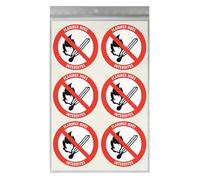 18 Stickers Ø 5 cm FLAMMES NUES INTERDITES P003 - Lot de 18 étiquettes de signalisation en vinyle autocollant