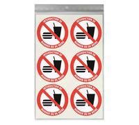 18 Stickers Ø 5 cm INTERDICTION DE MANGER OU DE BOIRE P022 - Lot de 18 étiquettes de signalisation en vinyle autocollant