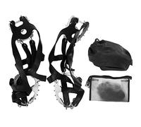 18 Tooth Ice Climbing Shoe Gripper, Anti Skid Crampons with Stainless Steel Spikes and Elastic Harness, Waterproof Portable Bag Included for Mountaineering Snow Hiking Winter Outdo (M.)