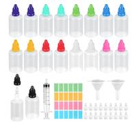18 x 50ml Bouteilles Compte-Gouttes Vides en Plastique Chutes, Bouteilles Liquides Fiole, Flacons Compte-Gouttes en Plastique avec Bouchons Colorés, y Compris Entonnoirs, Seringues et étiquettes Vides