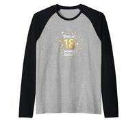 18 Years of Shining Bright Cadeau d'anniversaire Manche Raglan, Homme, Noir/Chiné Athlétique, XXL