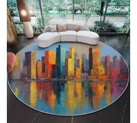 180 cm Tapis Rond Peinture À L'Huile Mode Abstrait Ville Paysage Tapis Salon Avec Envers Antidérapant Et Lavable Pour Chambre, Cuisine, Chambre D'enfant, Multicolore Poil Ras Tapis De Marche