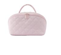 180 Lay Flat Makeup Bag, Travel Essentials Makeup Bag for Woman, Spacious 180° Open Cosmetic Organizer with 5 Dedicated Pockets, Triple-Proof Interior, Travel Case with Handle and Divider (Pink)