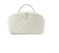 180 Lay Flat Makeup Bag, Travel Essentials Makeup Bag for Woman, Spacious 180° Open Cosmetic Organizer with 5 Dedicated Pockets, Triple-Proof Interior, Travel Case with Handle and Divider (White)