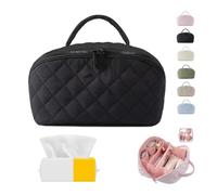 180 Lay Flat Makeup Bag, Travel Essentials Makeup Bag for Woman, Spacious 180° Open Cosmetic Organizer with 5 Dedicated Pockets, Triple-Proof Interior, Travel Case with Handle and Divider (Black)
